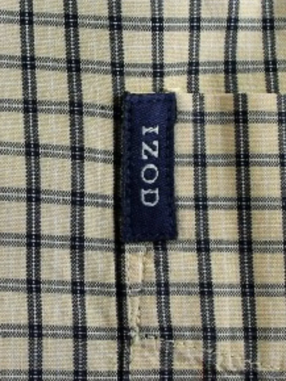 IZOD Cream & Navy Micro Tartan Plaid 100% Cotton Casual Shirt Button Down Collar - Picture 4 of 6